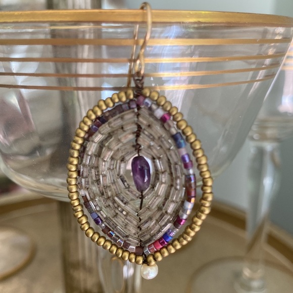 Vintage Hand Beaded Artisan Earrings - Picture 5 of 9